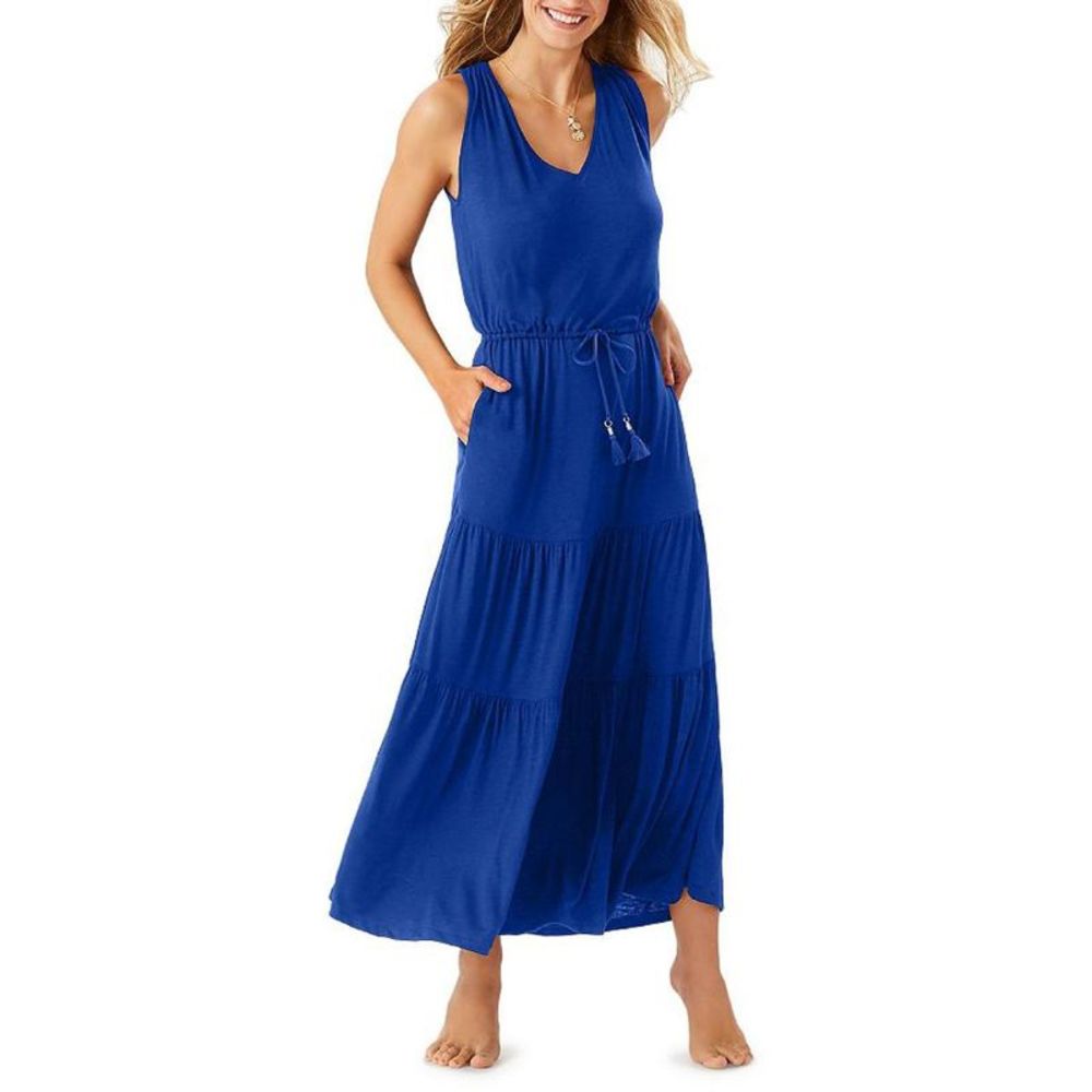 Tommy Bahama Womens Blue Double V Long Summer Maxi Dress NWT